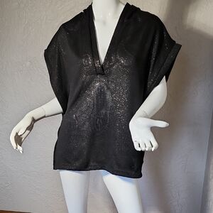 Elegant Black Shimmer V-Neck Blouse